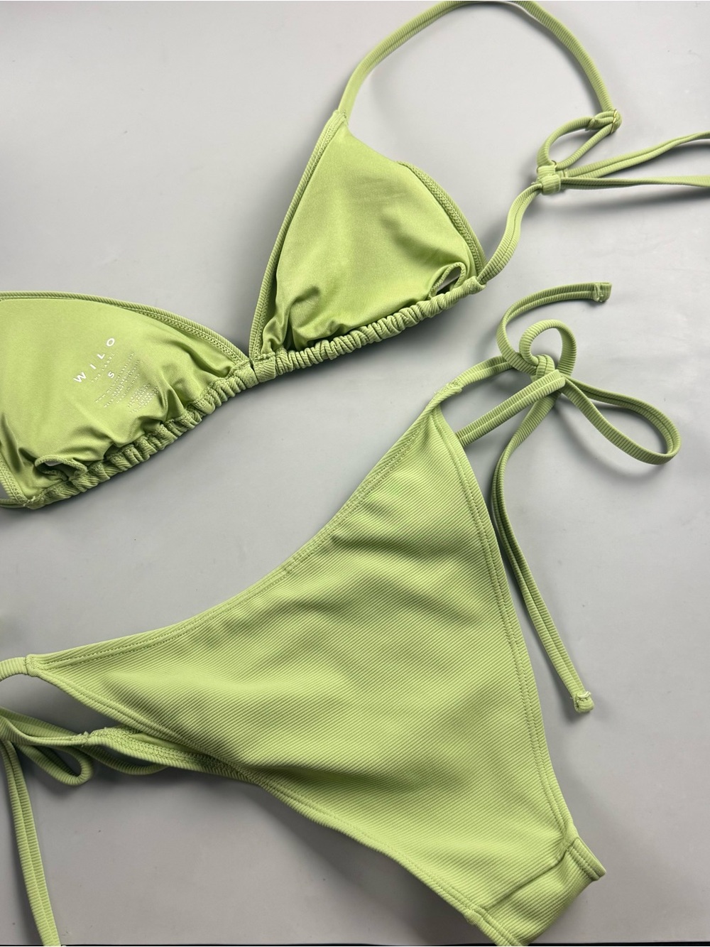 Wilo The Label Ribbed String Bikini Matching Set Lime Green Womens S - Picture 2 of 9
